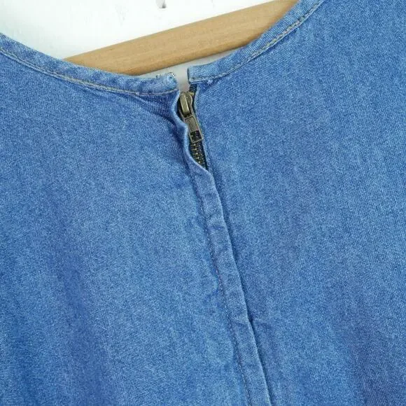 Vintage 2X Denim Midi Maxi Dress Teacher Prairie Cottagecore 90s Cotton Country - Picture 7 of 8